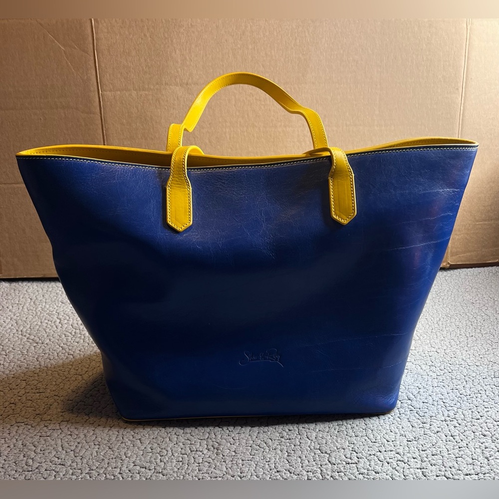 Manila Silver & Riley Blue And Yellow Leather Large All Purpose Tote Bag